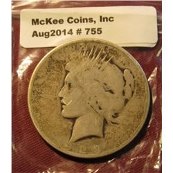 755. 1923 P U.S. Peace Silver Dollar. AG-3.