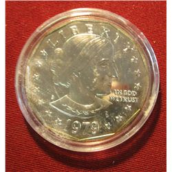 757. Large size 1979 S Susan B. Anthony Dollar Copy in holder, plated in .999 Fine Silver.