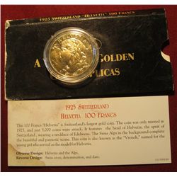 759. Large size 1925 Switzerland "Helvetia" 100 Francs Gold Copy in holder, plated in .999 Fine Gold