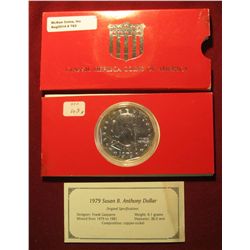 763. Large size 1979 S Susan B. Anthony Dollar Copy in holder, plated in .999 Fine Silver.