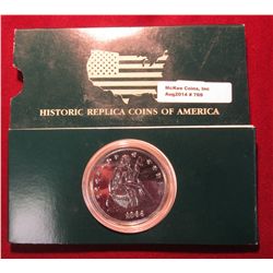 769. Large 1866 No Arrows U.S. Seated Liberty Quarter Copy in holder, plated in .999 Fine Silver.