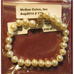 775. Pearl Bracelet with 14K Yellow Gold Clasp and 6.5-7 mm White Pearls. New in package with origin