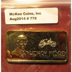 778. "Henry Ford" One Troy Ounce .999 Fine Silver Ingot with 24Kt Gold overlay. The Hamilton Mint.