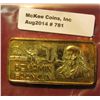Image 1 : 781. "Benjamin Franklin" One Troy Ounce .999 Fine Silver Ingot with 24Kt Gold overlay. The Hamilton 