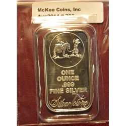 783. One Ounce .999 Fine Silver, Silver Towne Ingot depicting Prospector with Mule and Mining rig.