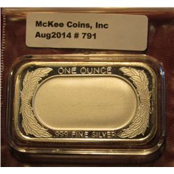 791. One Ounce .999 Fine Silver Ingot. Lots of space so it could be engraved.