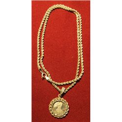 826. Silver rope necklace with miniature .999 Silver Eagle. Necklace and bezel are both marked 925, 