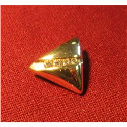 827. 14K yellow triangular slide style pendant/charm with 4 diamonds. Weighs 3+ grams, marked 14K KA