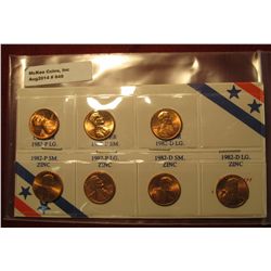 848. 7 coin set of 1982 BU siness strike Lincoln Cents, all properly attriBU ted and labeled on a sp