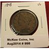 Image 1 : 998. 1848 Large Cent VG
