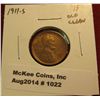 Image 1 : 1022. 1911-S Lincoln Cent VF old cleaning – SEMI-KEY DATE