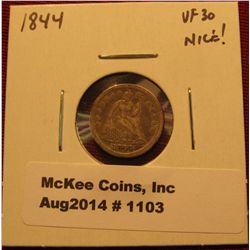 1103. 1844 Seated Liberty Half Dime VF30 NICE!