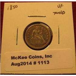 1113. 1850 Seated Liberty Dime VF toned