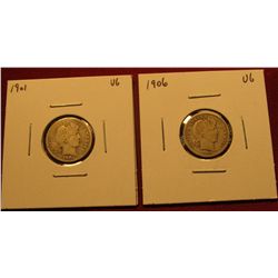 1127. 2 Barber Dimes – 1901 & 1906, both G