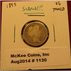 1130. 1895 Barber Dime VG toned – SCARCE, KEY DATE!
