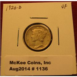 1136. 1920-D Mercury Dime VF