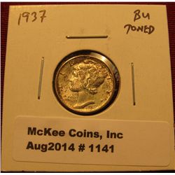 1141. 1937 Mercury Dime BU  toned