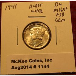1144. 1941 Mercury Dime BU  MS65+ blast white Full Split Bands GEM