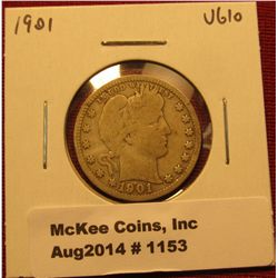 1153. 1901 P Barber Quarter VG10
