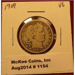 1154. 1909 P Barber Quarter VG