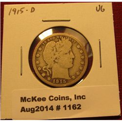 1162. 1915-D Barber Quarter VG