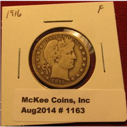 1163. 1916 P Barber Quarter F