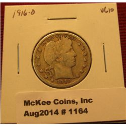 1164. 1916-D Barber Quarter VG10
