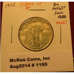 1165. 1925 P Standing Liberty Quarter BU  MS63+ Full Head, NICE – SCARCE IN BU