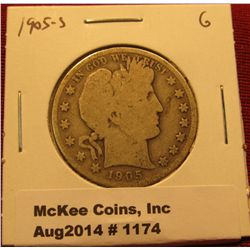 1174. 1905-S Barber Half Dollar G