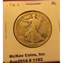 1182. 1916-S Walking Liberty Half Dollar AG