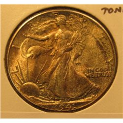 1186. 1941 P Walking Liberty Half Dollar BU  MS63+ toned, STRONG REVERSE