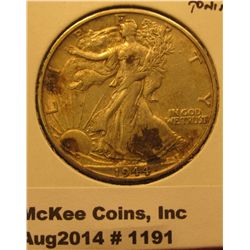 1191. 1944-D Walking Liberty Half Dollar AU spotty toning