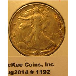 1192. 1944-S Walking Liberty Half Dollar AU toned
