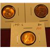 Image 1 : 1213. 3 Lincoln Cents – 1941 BU  RED, 1941-D BU  toned & 1941-S BU  RED, part of set break