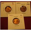 Image 1 : 1219. 3 Lincoln Cents – 1947 BU  RED, 1947-D BU  toned & 1947-S BU  RED, part of set break