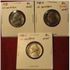 Image 1 : 1229. 3 Jefferson Nickels - 1938 P BU , 1938-D BU  toned & 1938-S BU , part of set break, all in Coi