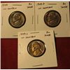 Image 1 : 1239. 3 Jefferson Nickels – 1949 PDS, all BU  toned, part of set break, all in Cointains
