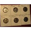 Image 1 : 1250. 6 Jefferson Nickels – 1968 DS, 1969 DS, 1970 D, all BU , and 1970-S Proof, part of set break, 
