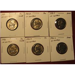1251. 6 Jefferson Nickels – 1971 PD & 1972 PD, all BU ; 1971-S Proof & 1972-S Proof, part of set bre
