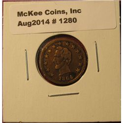 1280. 1864 Civil War / Presidential Campaign token – Lincoln Bustobverse, “O.K.” bordered by a linke