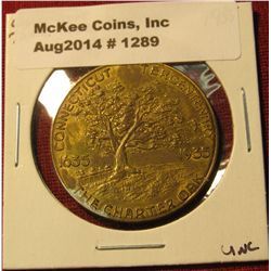 1289. Connecticut Tercentenary 1635-1935 medal made by Pilgrim Badge, Boston – features the Charter 