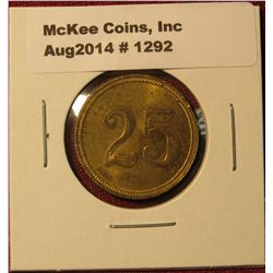1292. Vintage brass token – “25” on each side