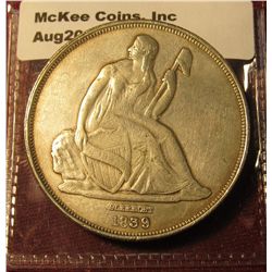 1300. Copy of an 1839 Gobrecht Silver Dollar, silver washed, not marked copy, for educational purpos