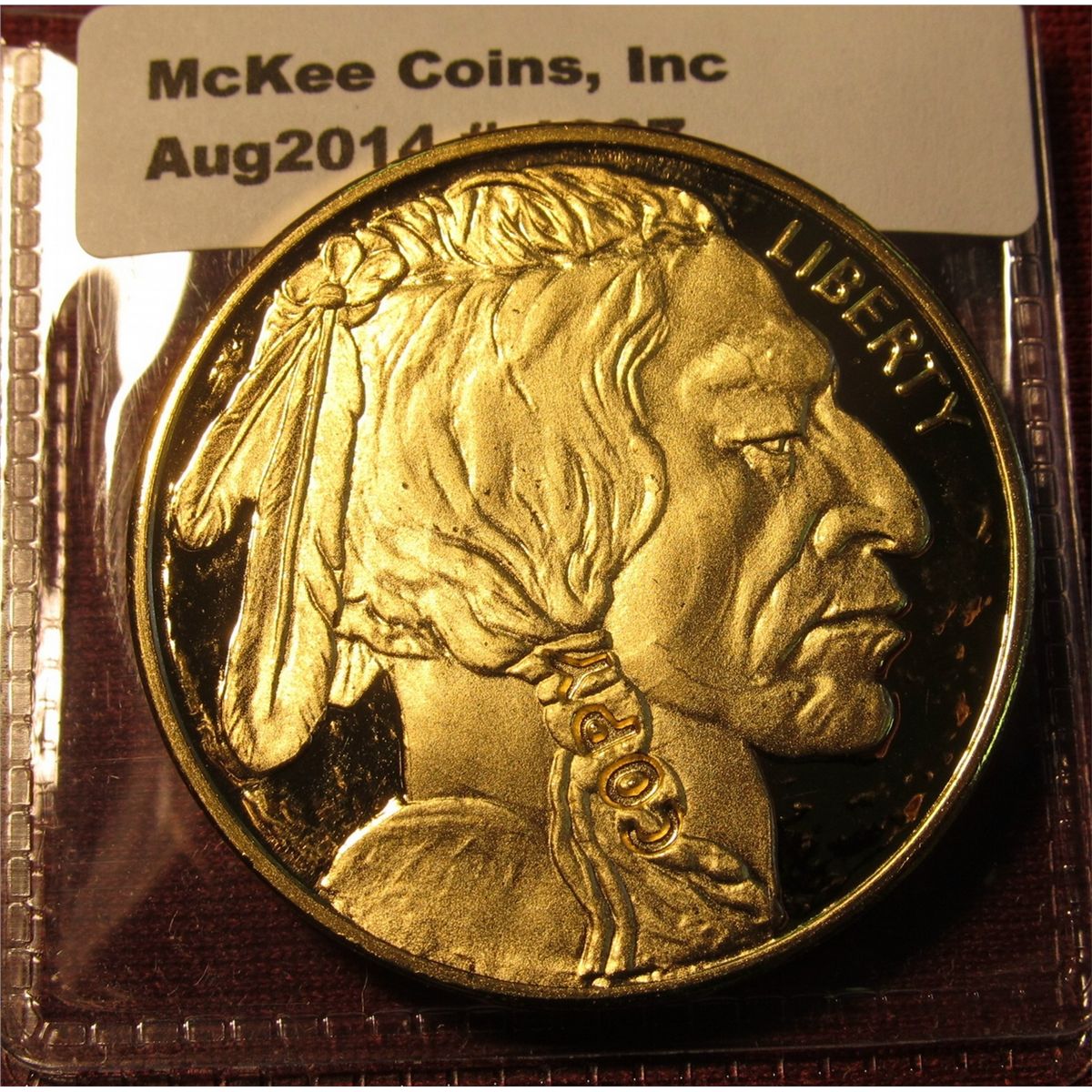 1307. Copy of a gold Buffalo coin – Gold plated, 2012 date on reverse