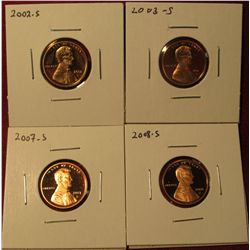1331. 4 Proof Lincoln Memorial Cents – 2002-S, 2003-S, 2007-S & 2008-S