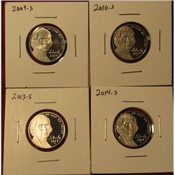 1340. 4 Proof Jefferson Nickels – 2009-S, 2010-S, 2013-S & 2014-S