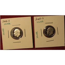 1349. 2 Proof SILVER Roosevelt Dimes – 2010-S & 2013-S