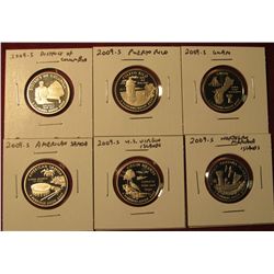 1351. Set of 6 2009-S Proof Washington Quarters – District of Columbia, Puerto Rico, Guam, American 