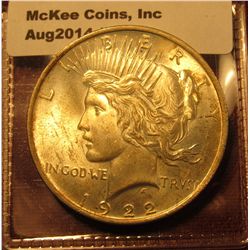 1361. 1922 P Peace Silver Dollar BU  toned