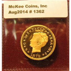 1362. Copy of an 1879 $4 gold Stella – coiled hair variety – gold plated, marked COPY, faithful repr